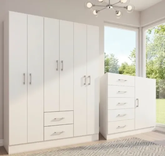 Conjunto Guarda-Roupa 6 Portas e Cômoda com Sapateira Belluno Branco