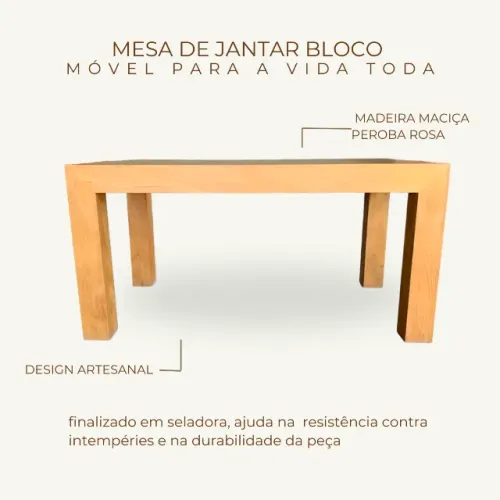 Mesa de Jantar Em Madeira Maciça Peroba Rosa 160x90x80cm