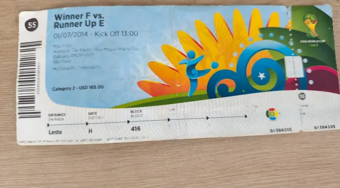 Ingresso da Copa de 2014, jogo Argentina 1x0 Suíça - oitavas de finais