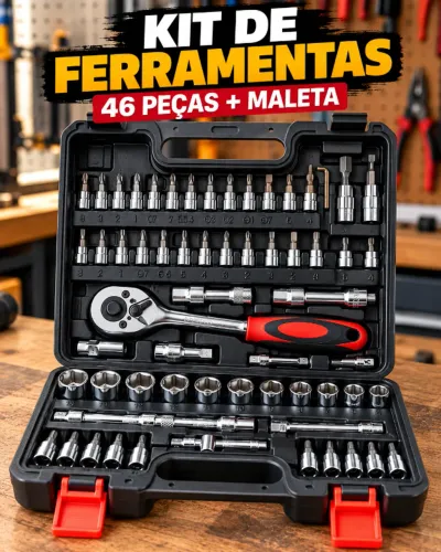 ? Kit de Ferramentas 46 Peças com Maleta - Soquetes e Catraça