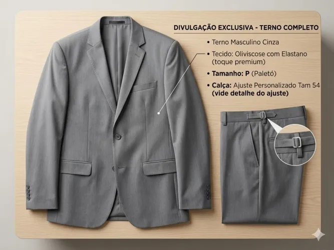 TERNO MASCULINO CINZA P E CALÇA DE AJUSTE PERSONALIZADO