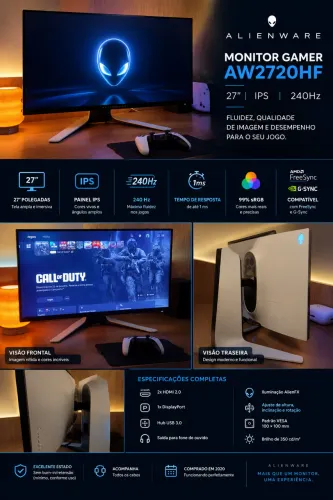 MONITOR GAMER ALIENWARE 27? AW2720HF ? 240Hz * 27 polegadas *
