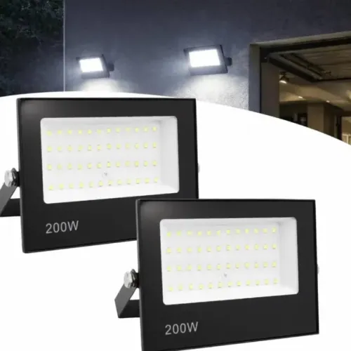 KIT 2 Refletores Led Holofote Slim 200w Bivolt Prova Dágua Branco Frio Preto