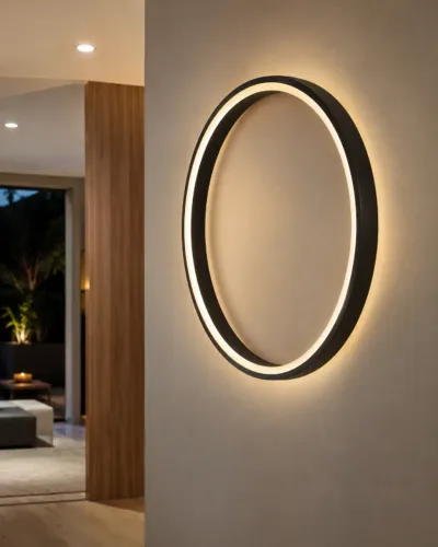 Luminária de Parede Circular Preta LED Integrado Moderna