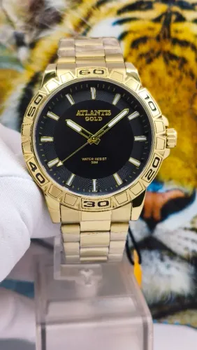 Relógio masculino dourado banhado a ouro em aço inoxidável prova d'água oferta top oferta