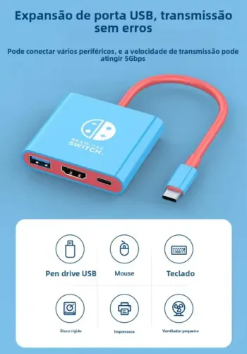 Dock 3 em 1 com HDMI para Switch, PC e Smartphone