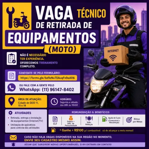 motoqueiro retirada de equipamento - cep 011
