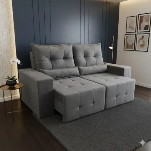 Oferta  Sofá Retrátil e Reclinável Lisboa Cinza Grafite