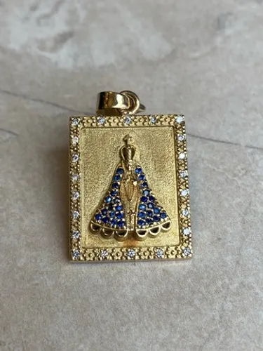Pingente em Ouro 18K 750 com Safiras e Diamantes