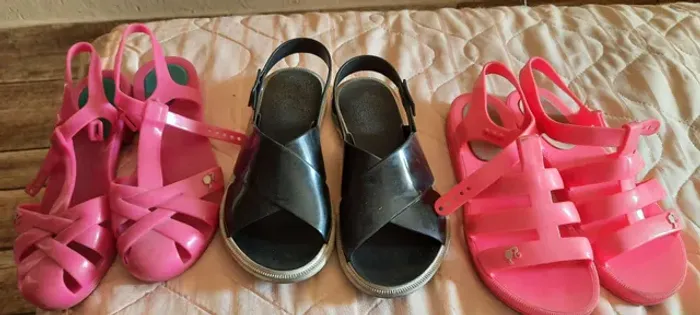 3 pares calçados feminino sandalia tamanho 34