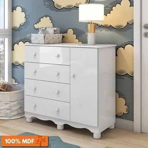 Comoda Infantil Junior em MDF 4 Gavetas e 1 Porta(Nova)