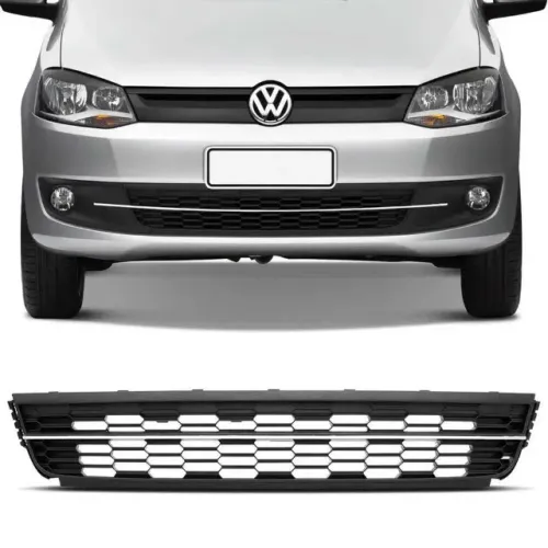 Grade Parachoque Volkswagen Spacefox 2010 à 2014 - Central Preto - Friso Cromado - Retov