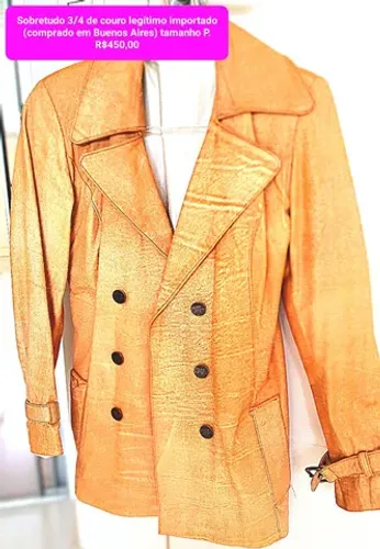 Sobretudo feminino de couro legítimo importado tamanho P 