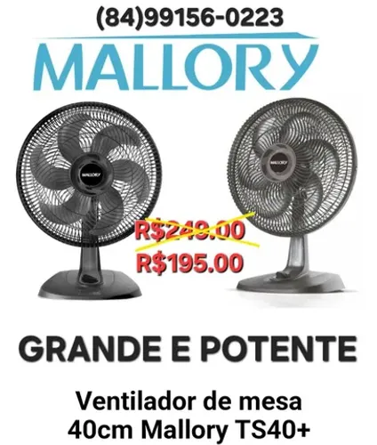 PROMOÇÃO VENTILADOR MALLORY GRANDE LACRADO E COM NOTA FISCAL-R$195.00 AVISTA 