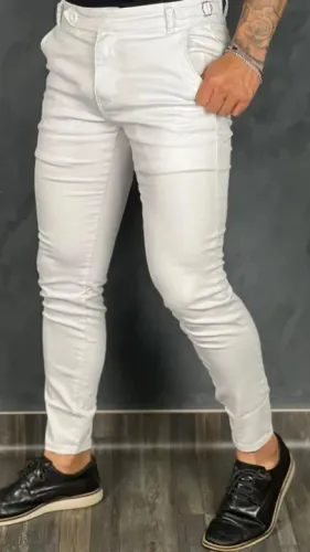 Calça Jeans Branca Masculina Slim