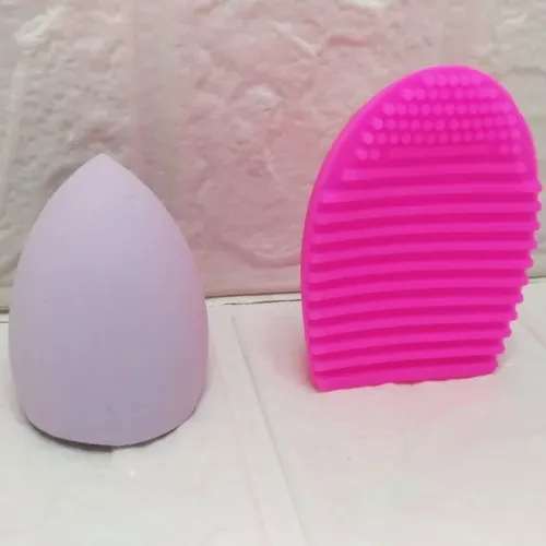 Kit Esponja Chanfrada E Limpador De Pinceis Qianlili Puff