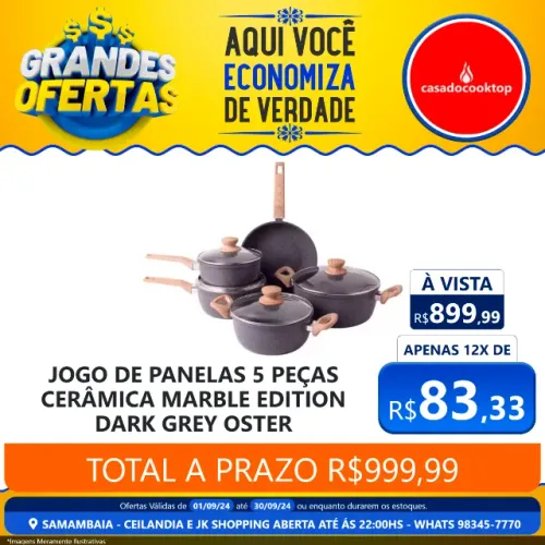 Jogo de panelas 5 peças ceramica marble edition dark grey oster