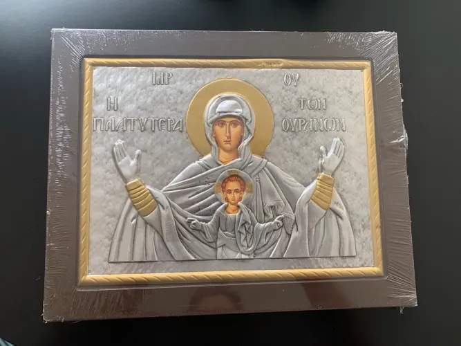 Quadro feito a mão em metal auto relevo - igreja católica ortodoxa - da Grécia