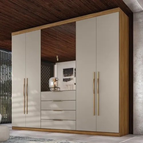 Guarda-roupa moderno com espelho e gavetas novo na caixa