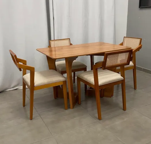 Mesa de Jantar Dubai 120x80cm SEM Vidro com 4 Cadeiras Berlim HR em Linho