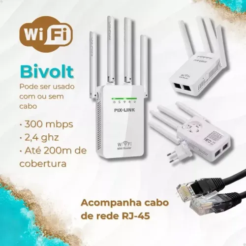 Repetidor e Roteador Wifi 4 Antenas Amplificador De Sinal 2800M Pix-link