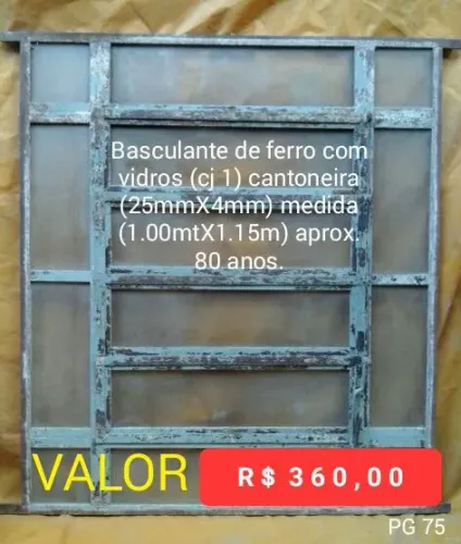 BASCULANTE DE FERRO USADA ANTIGA COM MAIS DE 80 ANOS  MEDINDO  ( 1.00 MT X 1.15 MT )