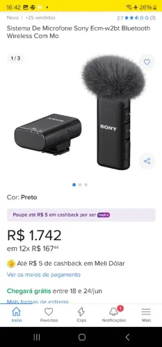 Microfone Sony ECM-W2BT Bluetooth Wireless