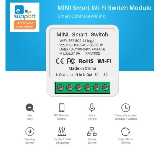 Interruptor Wifi Mini 16a Ewelink Alexa Google Home Casa Inteligente Automação COD-AM572  