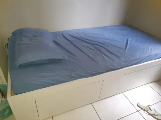 cama solteiro 2 gavetões embaixo mdf branco 88x188