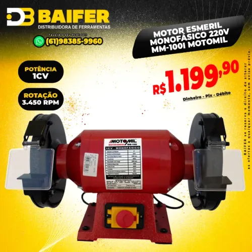 Motor Esmeril 1CV Monofásico 220v MM-100I Motomil