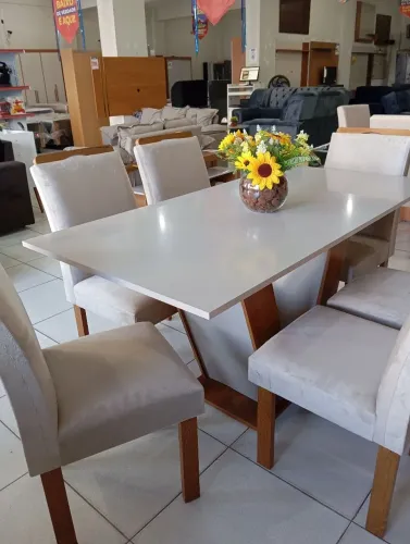 Mesa de Jantar Moderna com 6 Cadeiras