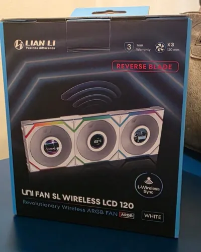 [LACRADO] Kit 3 fans Lian Li Uni Fan SL Wireless 120 LCD, ARGB, Reverse , branco