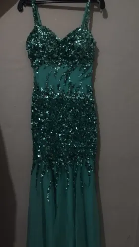 vestido bicici & coty - glamouroso verde bordado com lantejoulas ideal para formaturas e f