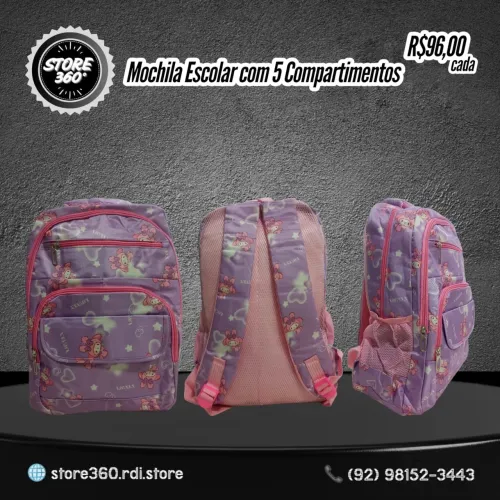 Mochila Escolar com 5 Compartimentos 