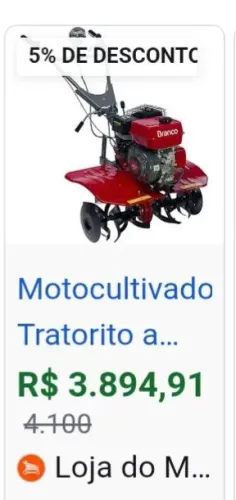 Motocultivador Tratorito Branco gasolina 6,5 cv
