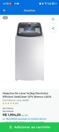 Máquina De lavar 14,5kg Electrolux