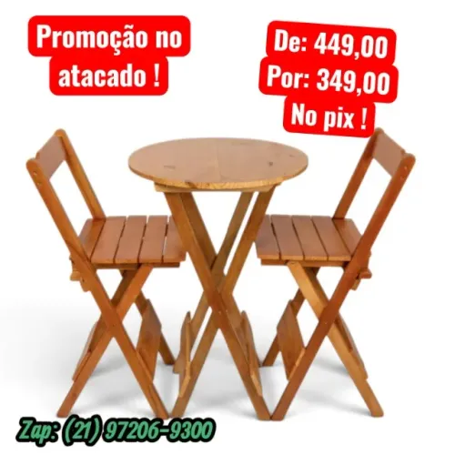 Conjunto mesa bistro 60 cm , com 2 cadeiras altas e. Madeira maciça!