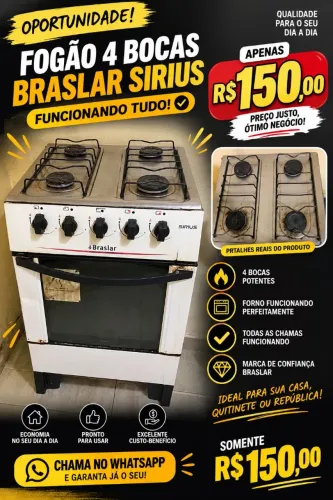 Fogão 4 Bocas Braslar Sirius - Funcionando Tudo!