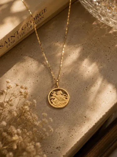 Conjunto Piastrine e Medalha São Jorge em Ouro 18k 750