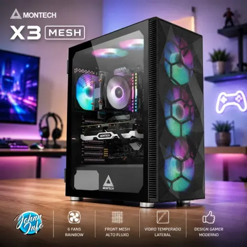 Gabinete Montech X3 Mesh Midtower 6 Fans Rgb Vidro Temperado
