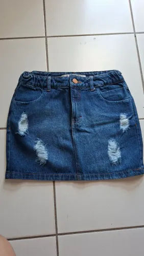 Saia Jeans Feminina Curta Destroyed - Azul, Pouco Usada