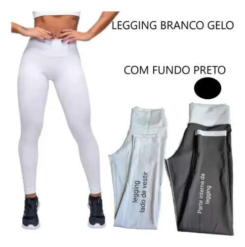 Legging Suplex Branca Fundo Preto Sem Transparência Básica