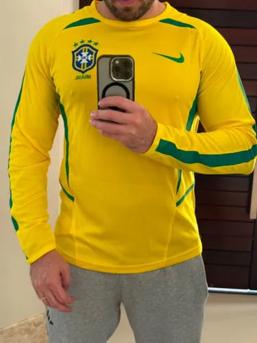 Camisa Brasil 2002 Ronaldo 9 Manga Longa