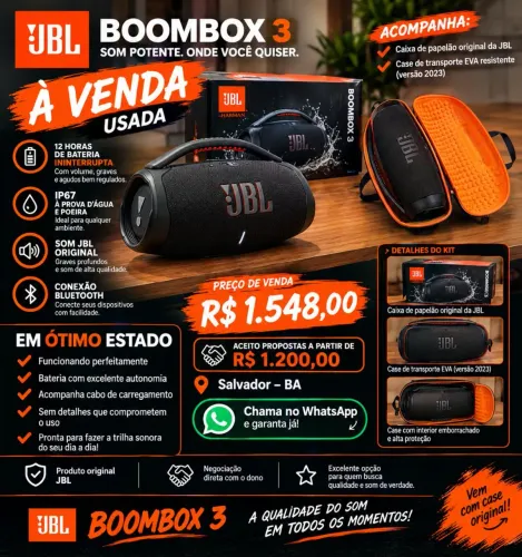 Vendo Som JBL Bombom 3 , Case , cabo de força e caixa original 