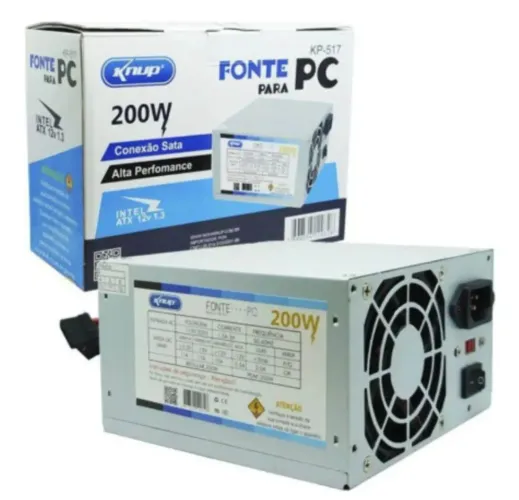 Fonte Pc Atx 200W Reais Real Silenciosa Nova Knup KP-517 Cinza