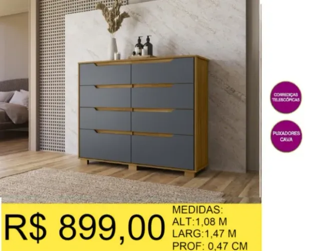 COMODA 8 GAVETAS A PRONTA-ENTREGA