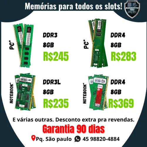 Memória RAM DDR3 DDR4 PC Note com garantia