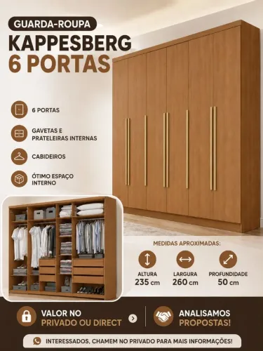 Guarda roupa casal com espelho e 6 portas
