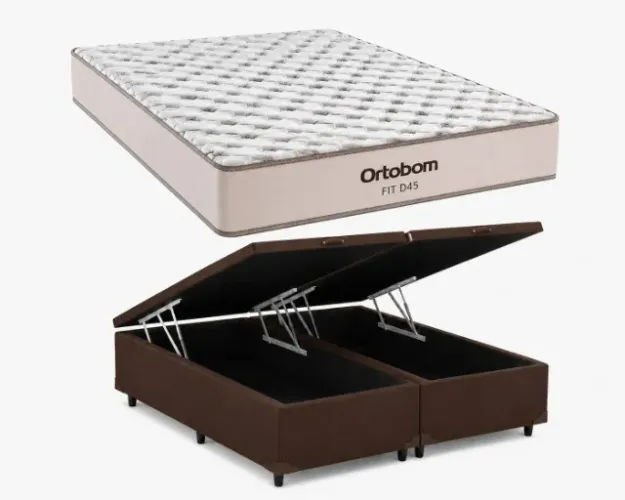 BAU QUEEN BIPARTIDO CORINO MARROM + COLCHÃO FIT ESPUMA D45 ORTOBOM