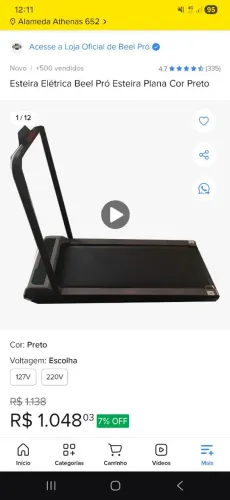 Esteira elétrica beel pro plana cor preta